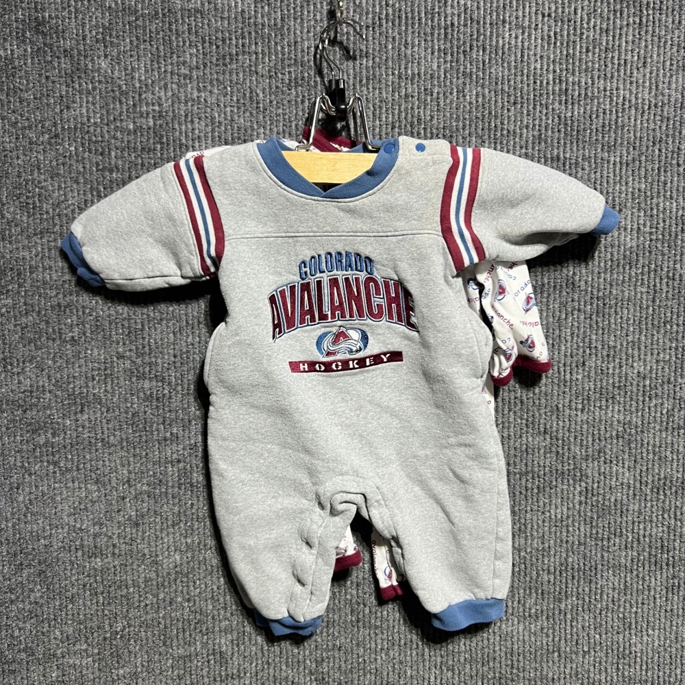 Vintage Colorado Avalanche Romper Set Kids 12M Grey White NHL Hockey - Picture 2 of 10
